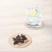 ハッピーハローウィンロットワイラードッグハロウィーンのカボチャのちょうちん ラウンドペーパーコースター (インサイチュ)