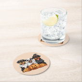 ハッピーハローウィンロットワイラードッグハロウィーンのカボチャのちょうちん ラウンドペーパーコースター (インサイチュ)