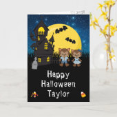 ハッピーハローウィンワーウルフブルー カード (黄色い花)