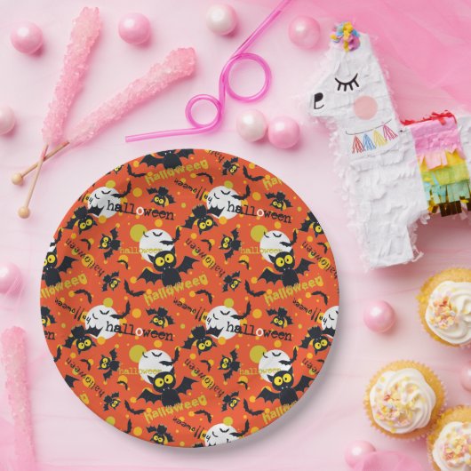 ハッピーハローウィンヴァンパイアこうもりフルムーンファンズ ペーパープレート (パーティー)