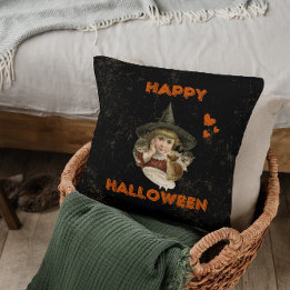 ハッピーハローウィンヴィンテージウィッチと子猫 クッション