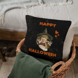 ハッピーハローウィンヴィンテージウィッチと子猫 クッション