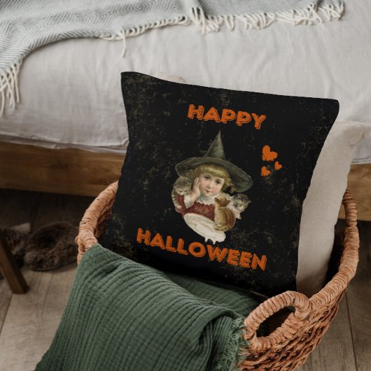ハッピーハローウィンヴィンテージウィッチと子猫 クッション