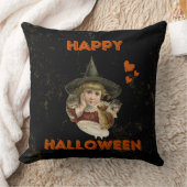 ハッピーハローウィンヴィンテージウィッチと子猫 クッション (ブランケット)