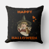 ハッピーハローウィンヴィンテージウィッチと子猫 クッション (正面)