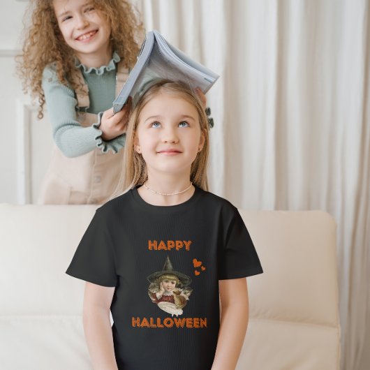 ハッピーハローウィンヴィンテージウィッチと子猫 Tシャツ