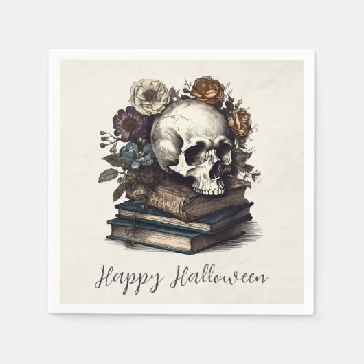 ハッピーハローウィンヴィンテージスカル本暗色学院 スタンダードカクテルナプキン (正面)