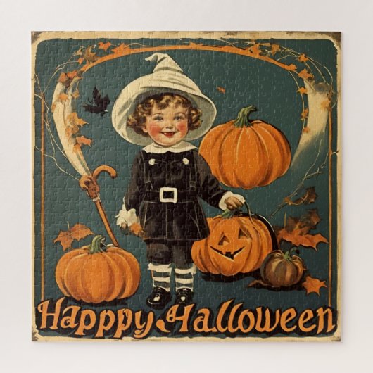ハッピーハローウィンヴィンテージチャイルドカボチャ ジグソーパズル (縦)