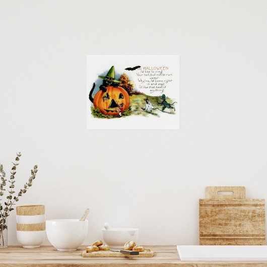 ハッピーハローウィンヴィンテージハロウィンポストカードアート ポスター (キッチン)