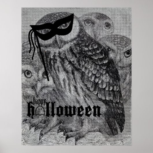 ハッピーハローウィンヴィンテージフクロウ ポスター (正面)