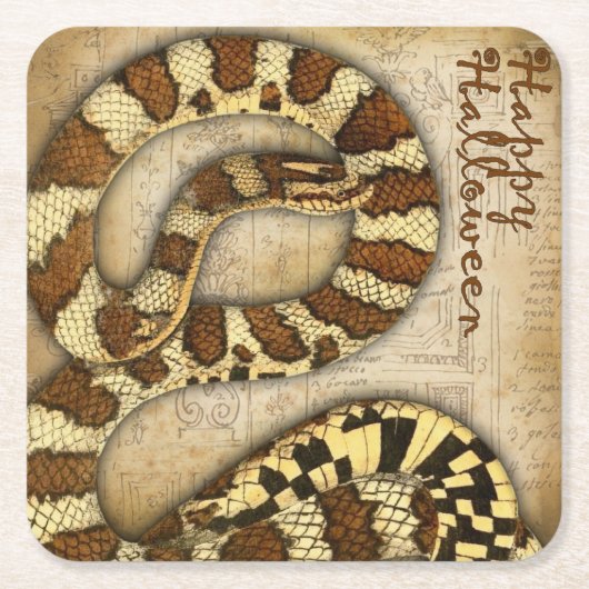 ハッピーハローウィンヴィンテージヘビのコースター スクエアペーパーコースター (正面)