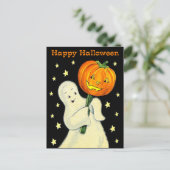 ハッピーハローウィンヴィンテージ幽霊及びカボチャ葉書 ポストカード (スタンド正面)