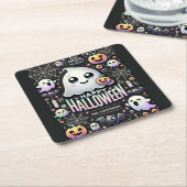 ハッピーハローウィン不気味かわいい幽霊 スクエアペーパーコースター (アングル)
