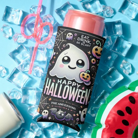 ハッピーハローウィン不気味かわいい幽霊 スリム缶クーラー (インサイチュ 夏)