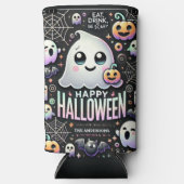 ハッピーハローウィン不気味かわいい幽霊 スリム缶クーラー (正面)