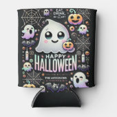 ハッピーハローウィン不気味かわいい幽霊 缶クーラー (正面)
