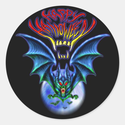 ハッピーハローウィン不気味こうもりシール ラウンドシール (正面)