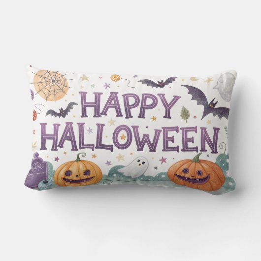 ハッピーハローウィン不気味なカボチャとこうもり ランバークッション (裏面)