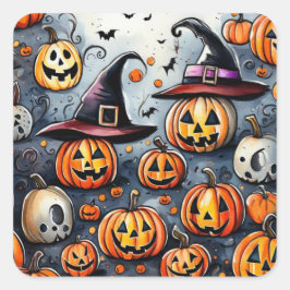 ハッピーハローウィン不気味なトリートまたはトリックデザイン スクエアシール
