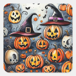 ハッピーハローウィン不気味なトリートまたはトリックデザイン スクエアシール