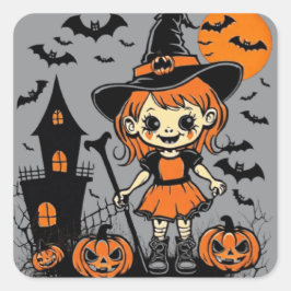 ハッピーハローウィン不気味なトリートまたはトリックデザイン スクエアシール