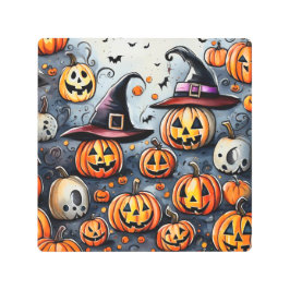 ハッピーハローウィン不気味なトリートまたはトリックデザイン メタルプリント