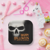 ハッピーハローウィン不気味な幽霊スカルブラックオレンジ ペーパープレート (パーティー)