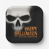 ハッピーハローウィン不気味な幽霊スカルブラックオレンジ ペーパープレート (正面)