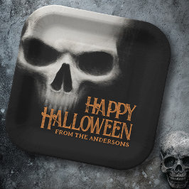 ハッピーハローウィン不気味な幽霊スカルブラックオレンジ ペーパープレート