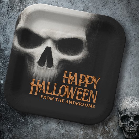 ハッピーハローウィン不気味な幽霊スカルブラックオレンジ ペーパープレート