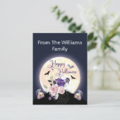 ハッピーハローウィン不気味な月とバラゴシック シーズンポストカード (スタンド正面)