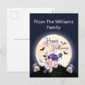 ハッピーハローウィン不気味な月とバラゴシック シーズンポストカード (正面/裏面)