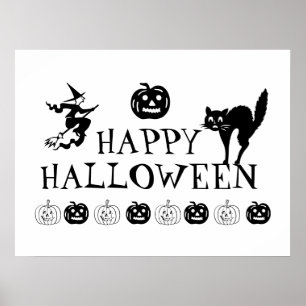 ハッピーハローウィン不気味な白黒装飾ポスター ポスター