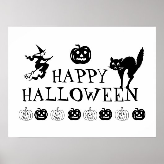 ハッピーハローウィン不気味な白黒装飾ポスター ポスター (正面)