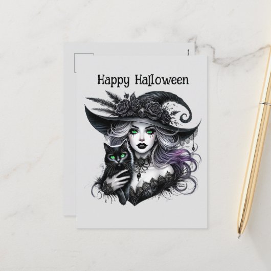 ハッピーハローウィン不気味な魔女カスタマイズ シーズンポストカード (正面/裏面インサイチュ)