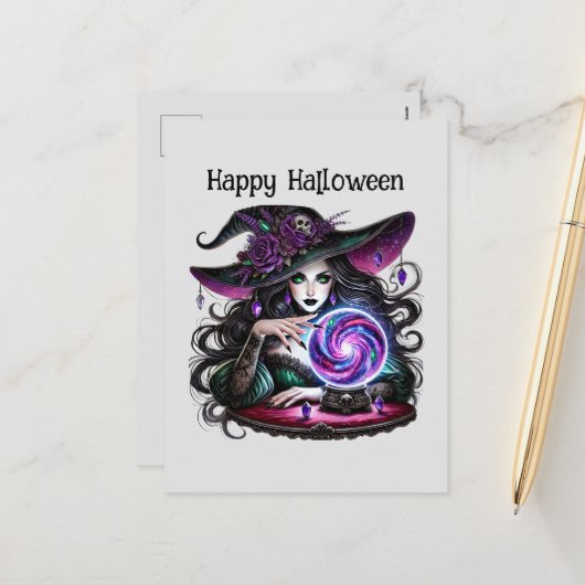ハッピーハローウィン不気味な魔女カスタマイズ シーズンポストカード (正面/裏面インサイチュ)