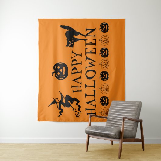 ハッピーハローウィン不気味な黒とオレンジ色の装飾 タペストリー (インサイチュ)