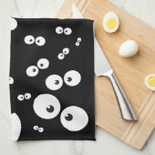 ハッピーハローウィン不気味アイおもしろいブラックイラストレーション キッチンタオル (四つ折り)