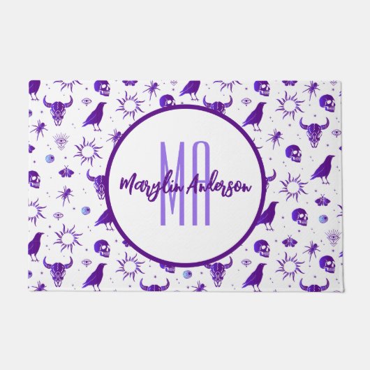 ハッピーハローウィン不気味カスタマイズ可能モノグラム ドアマット (正面)