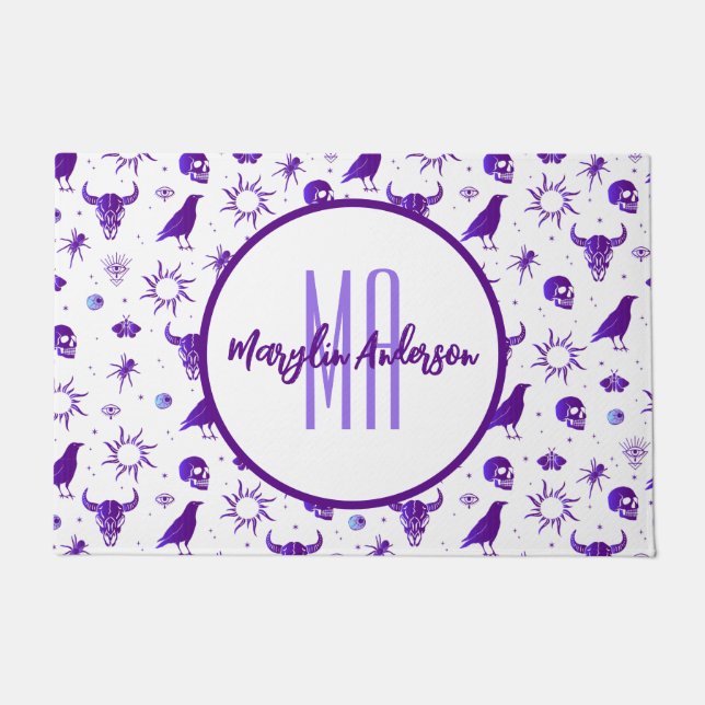 ハッピーハローウィン不気味カスタマイズ可能モノグラム ドアマット (正面)