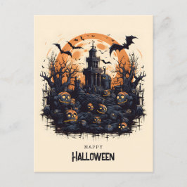 ハッピーハローウィン不気味カボチャとこうもり ポストカード