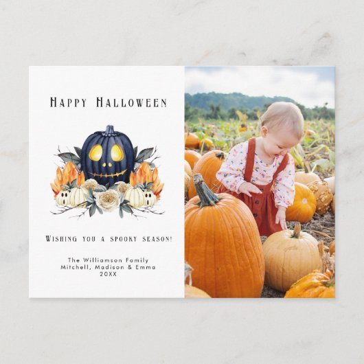 ハッピーハローウィン不気味カボチャの結晶写真 シーズンポストカード (正面)