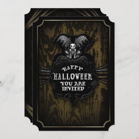 ハッピーハローウィン不気味ガルゴイル招待状 招待状 (正面/裏面)