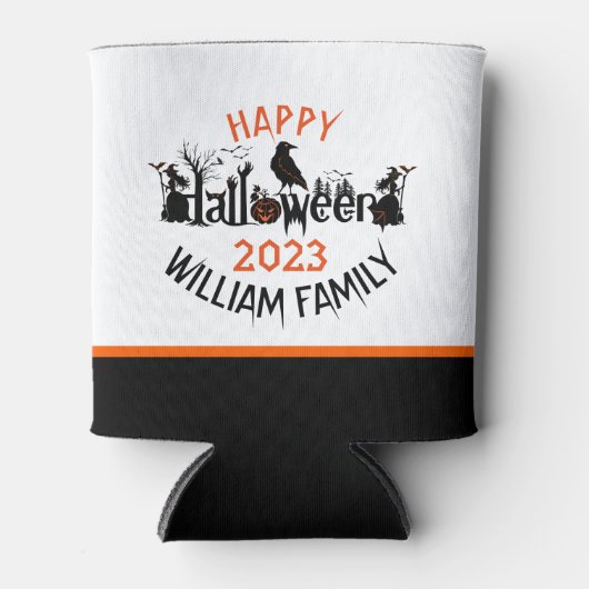 ハッピーハローウィン不気味コンセプト文字 缶クーラー (正面)