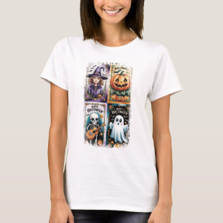 ハッピーハローウィン不気味シーズンウィッチスケルトン幽霊 Tシャツ