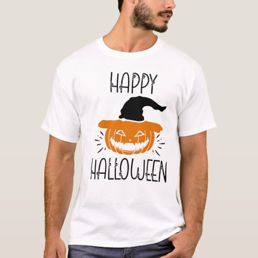 ハッピーハローウィン不気味スカルとカボチャ Tシャツ (正面)