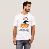 ハッピーハローウィン不気味スカルとカボチャ Tシャツ (正面フル)