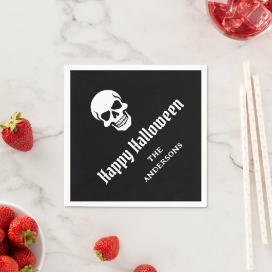 ハッピーハローウィン不気味スカル名前をカスタムする又は文字 スタンダードカクテルナプキン (インサイチュ)