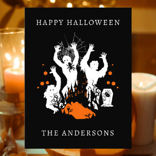 ハッピーハローウィン不気味ゾンビースプパーソナライズされたモ ポストカード