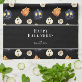 ハッピーハローウィン不気味ハロウィンカボチャ結晶 キッチンタオル